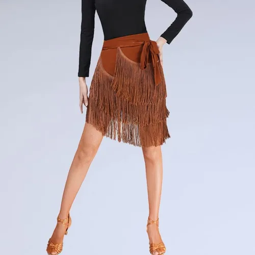 Miniatura 4 de Faldas de baile para mujer, vestido de baile latino, falda de baile tango, falda de borla, falda de práctica de baile, bufanda de cadera