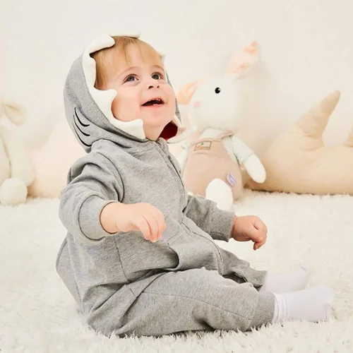 Miniatura 3 de ALLAIBB Disfraz de tiburón para bebé, mameluco de algodón con dibujos animados 3D, lindo overol con capucha para bebés, niños y niñas, 3-24 meses
