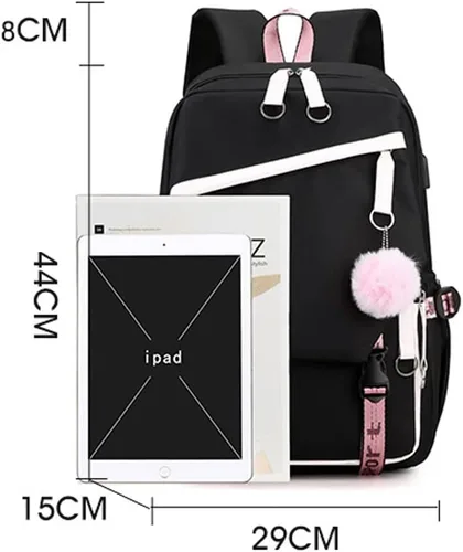 Miniatura 6 de Mochila de Moda con Tendencia Anime Cosplay Mochila para Laptop con USB y Lindo Patrón de Dibujos Animados (rosa 1) (rosa 1)
