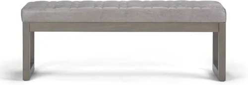 Miniatura 4 de SIMPLIHOME Casey - Banco otomano rectangular tapizado de cuero vegano de 48 pulgadas de ancho en gris gris topo envejecido, banco moderno