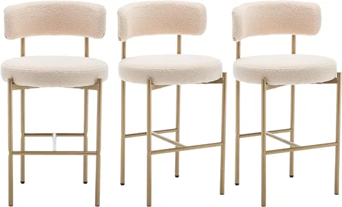 Miniatura 7 de Cinxzar Taburetes de Bar Boucle Juego de 2, Taburetes de Bar de Altura de Mostrador Beige con Respaldos, Taburetes Modernos para Isla de Cocina