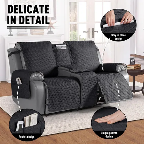 Miniatura 6 de TAOCOCO - Funda reclinable para sofá de 2 plazas con consola 100% impermeable, funda reclinable lavable antideslizante para 2 asientos, protector