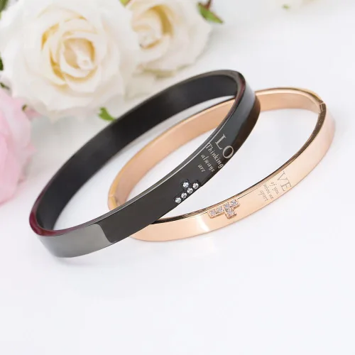Miniatura 2 de Wolentty Pulseras a juego para él y para ella, de acero inoxidable, para parejas, regalos para hombres y mujeres, Acero inoxidable, Circonita cúbica
