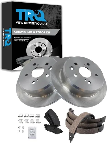Miniatura 122 de TRQ Kit de pastillas de freno y rotor Posi trasero premium con zapatas de estacionamiento para camión GM SUV