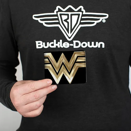 Miniatura 3 de Buckle-Down Billetera de DC Comics para hombre, plegable, Wonder Woman 1984 WW Logo Close Up Black Golds, cuero vegano, 4.0 x 3.5 pulgadas, Mujer