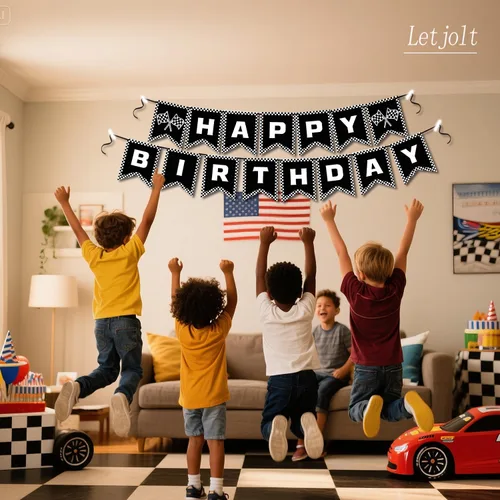 Miniatura 4 de Letjolt Cartel de feliz cumpleaños de carreras para niños, carteles de cumpleaños para niños, decoración de fiesta temática de carreras, suministros