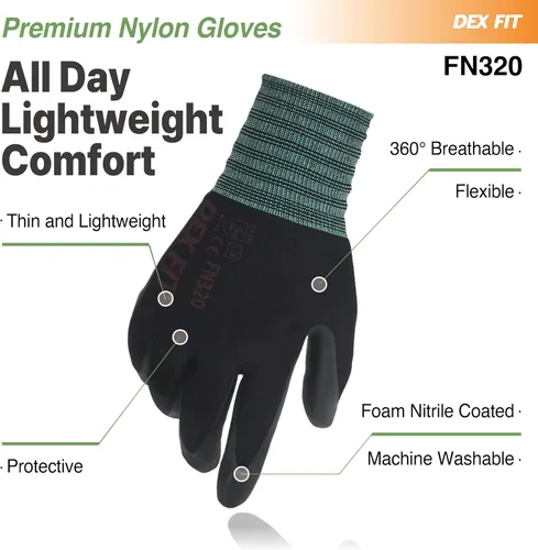 Miniatura 4 de DEX FIT Guantes de trabajo de nitrilo FN320, ajuste cómodo 3D, agarre de potencia, ligero, compatible con pantalla táctil para hombres y mujeres