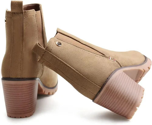 Miniatura 3 de JABASIC - Botines casuales de ante para mujer con tacón de bloque, botas de meter tipo Chelsea