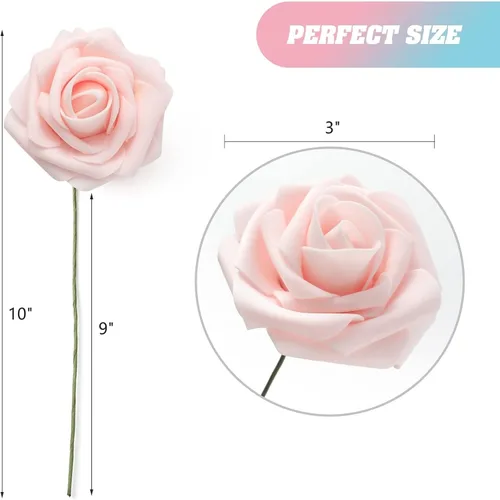 Miniatura 3 de DerBlue 60 rosas artificiales de aspecto real, rosas artificiales de espuma para decoración de bodas, arreglos, fiestas, decoración del hogar