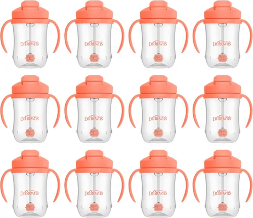 Miniatura 23 de Dr. Brown's - Primer vaso con popote para bebé, Hitos, 9 oz/270 ml, color coral y verde oliva, libre de BPA, 6 meses en adelante, 2
