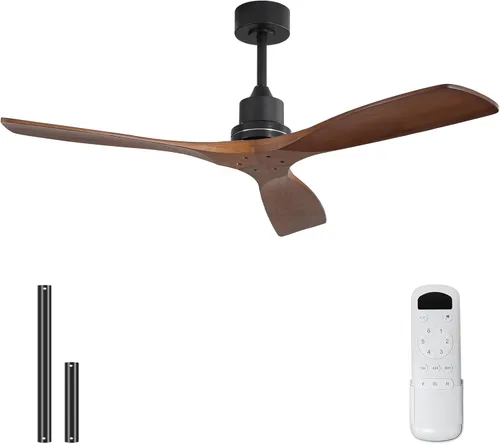 Sofucor - Ventilador de techo de 52 pulgadas sin luces, moderno, de madera maciza, con control remoto, 5000 CFM de alto flujo de aire, motor CC