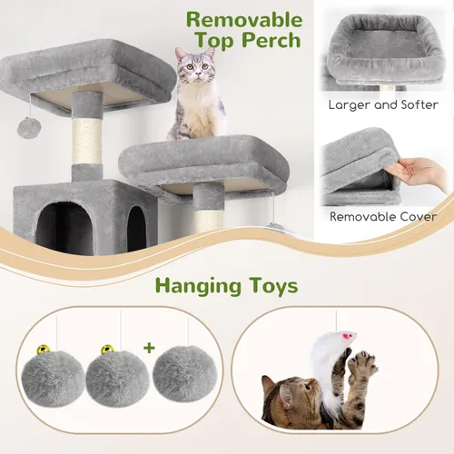 Miniatura 4 de Globlazer Torre de árbol para gatos, muebles para gatos de varios niveles extra altos de 76 pulgadas con cómodos condominios, hamaca y perchas