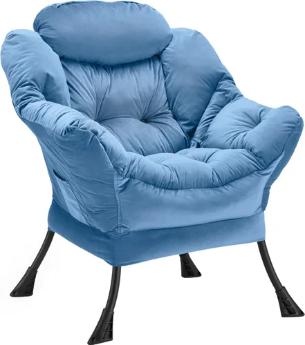Miniatura 16 de Youtanic Silla Lazy con otomana plegable, silla decorativa de terciopelo tapizada con estructura de metal y almohadillas antideslizantes, sillón