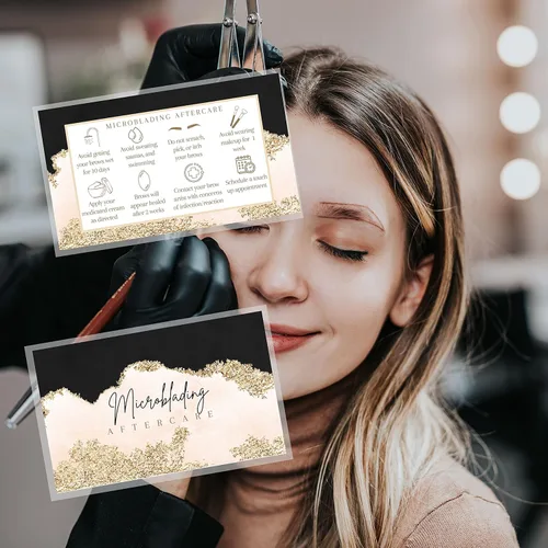 Miniatura 7 de Boutique Marketing LLC Microblading - Tarjetas de cuidado posterior Paquete de 50 Tarjeta de visita de 2 x 3.5 pulgadas Diseño PMU rosa, negro