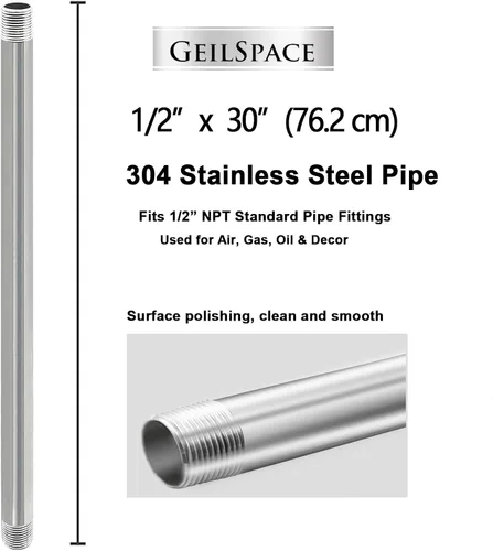 Miniatura 3 de GeilSpace Tubo de acero inoxidable de 1/2 x 4 pulgadas, boquilla de tubo 304 para tuberías y accesorios roscados estándar de 1/2 pulgada, tubo