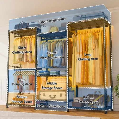 Miniatura 3 de Raybee Perchero de carga de 900 libras, perchero resistente para colgar ropa, armario portátil independiente 77 pulgadas de alto x 69 pulgadas