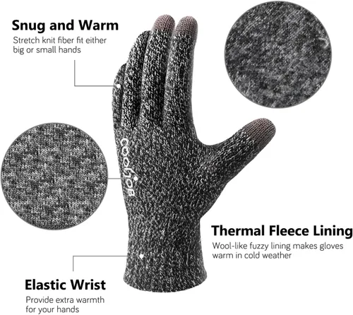 Miniatura 2 de COOLJOB Guantes de invierno de punto polar cálido para hombres y mujeres, dedos de pantalla táctil, agarre de silicona antideslizante y puño elástico