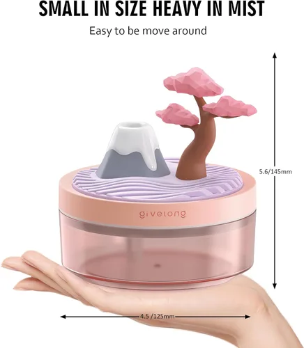 Miniatura 6 de PRATIQUE Mini humidificadores portátiles de escritorio para dormitorio, humidificador pequeño con cerezo, niebla silenciosa, fría, apagado Rosa
