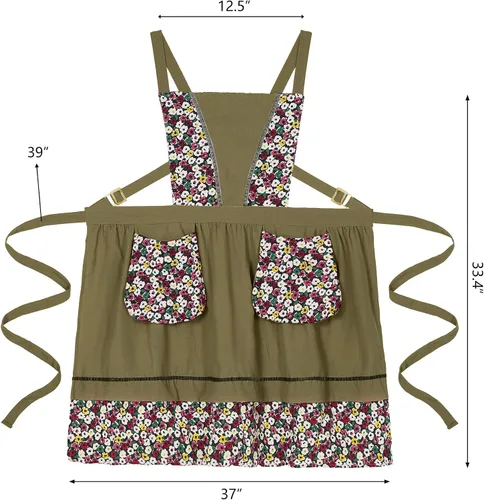 Miniatura 5 de Pinknoke Delantales de cocina para mujer con bolsillos, lindo delantal vintage de chef, delantal pinafore para jardinería, cocina, horneado, pintura
