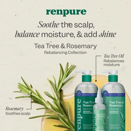 Miniatura 4 de Renpure Juego de champú y acondicionador de árbol de té y romero, a base de plantas, refresca y reequilibra el cabello y el cuero cabelludo