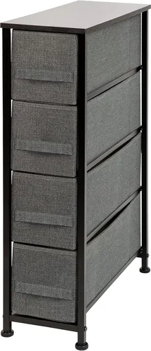 Miniatura 10 de Flash Furniture Harris - Cómoda de 4 cajones con marco de hierro fundido blanco con parte superior de madera delgada con cajones de tela gris claro