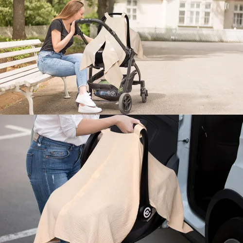 Miniatura 7 de Peekaboo - Funda de asiento de automóvil para bebé, cubierta de asiento de automóvil de muselina para bebé, unisex, grande, ajuste universal, Trigo