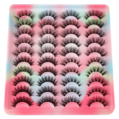 Miniatura 6 de 20 pares de pestañas postizas naturales esponjosas de ojo de gato, pestañas postizas de 4 estilos mixtos gruesos y finos, pestañas de visón