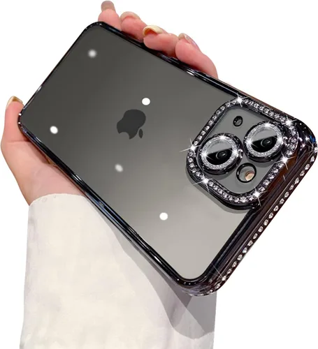 Miniatura 29 de Funda compatible con iPhone 11 Pro Max con protector de lente de cámara de diamante con purpurina, bonita funda de cristal transparente a prueba