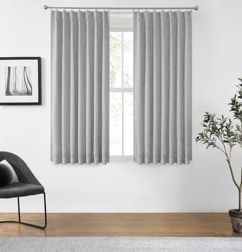 Miniatura 41 de Central Park Paneles de cortinas plisadas opacas con textura de lino, con aislamiento térmico y pestaña trasera, para sala de estar o dormitorio
