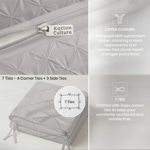 Miniatura 13 de Kotton Culture 1 Pc Twin/Twin XL Size Pinch Pleated - Pintuck Duvet Cover Only - 100% Egyptian Cotton Sateen -1000 TC Luxury Comforter Cover-Zipper