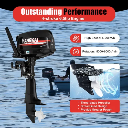 Miniatura 8 de Motor fuera de borda de 4 tiempos, motor de barco de pesca resistente de 6.5 HP, motor fuera de borda inflable, motor de barco de gasolina de 123 CC