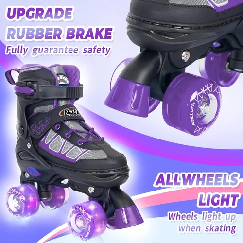 Miniatura 2 de Nattork Patines de ruedas para niños y niñas, 4 tamaños ajustables con ruedas iluminadas para niños principiantes para interiores y exteriores