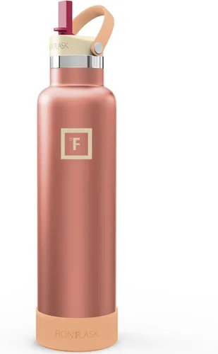 Miniatura 48 de IRON °FLASK Botellas de agua de campamento/senderismo, 3 tapas (estrecha con popote), sin fugas, aisladas al vacío, acero inoxidable de doble pared
