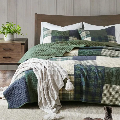 Miniatura 10 de Woolrich - Juego de edredón reversible de algodón, estilo cabaña invertido a color sólido, colcha ligera de retazos para todas las estaciones