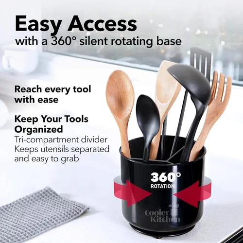 Miniatura 2 de Cooler Kitchen Portautensilios Jumbo Extra Grande Resistente Giratorio Negro con Base Pesada Antivuelco e Inserto con Agarre - A Prueba de Óxido