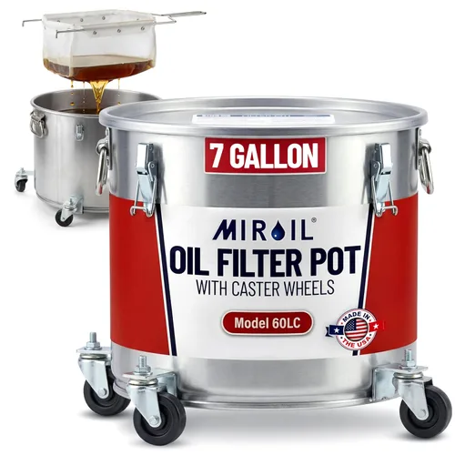 Miniatura 8 de MirOil Cubo de grasa de aceite de 5 galones y olla de filtro, recipiente plateado para freidora con cierre de tapa y clip de bloqueo, olla