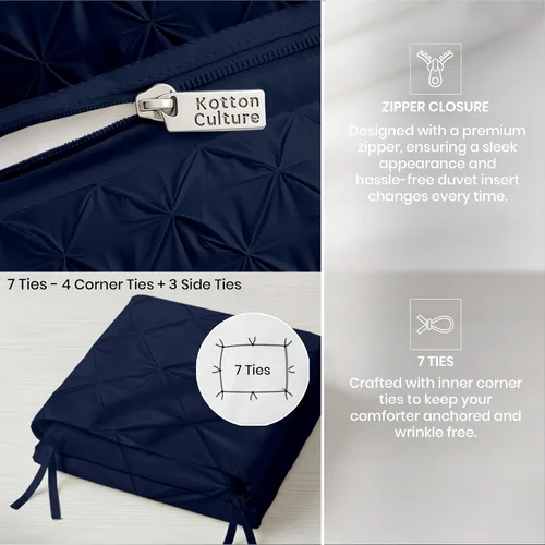 Miniatura 65 de Kotton Culture 1 Pc Twin/Twin XL Size Pinch Pleated - Pintuck Duvet Cover Only - 100% Egyptian Cotton Sateen -1000 TC Luxury Comforter Cover-Zipper