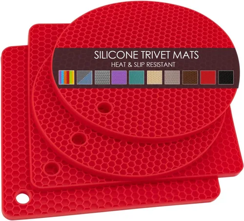 Miniatura 51 de Salvamanteles de silicona para platos calientes, soportes multiusos para ollas, 4 unidades, 2 tamaños de 7 pulgadas y 9 pulgadas, resistentes al 03