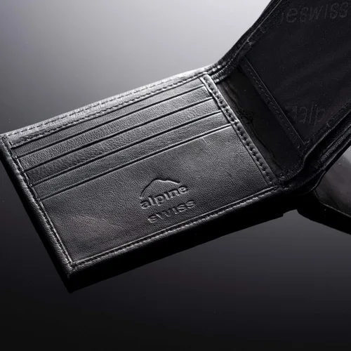 Miniatura 3 de Alpine Swiss Cartera plegable de cuero con bloqueo RFID para hombre de alta capacidad