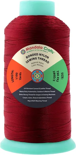 Miniatura 77 de Mandala Crafts - Hilo de nailon para coser cuero, tapicería, mezclilla y para trenzar el pelo; resistente, 1500 yardas, tamaño 69 T70 Marrón