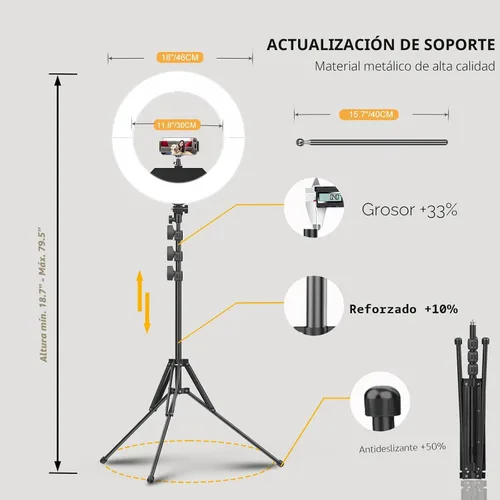 Miniatura 5 de Kit de Luz de Anillo Grande con Soporte de 79", [Nueva Versión] 55W 6700K Regulable, Trípode de Luz de Anillo LED Grande de 18", Soporte Doble