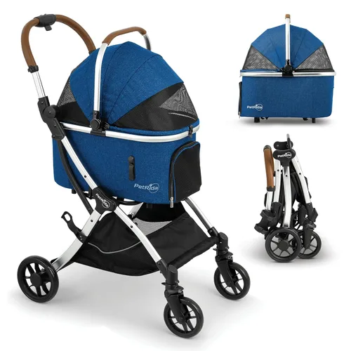 Cochecito de lujo para mascotas con transportador desmontable | Diseño ligero con fácil plegado con una sola mano y cesta de almacenamiento