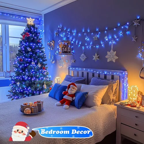 Miniatura 5 de JMEXSUSS 500 luces LED azules de Navidad al aire libre, 173 pies, 8 modos, tira de luces de Navidad, impermeable, luz LED azul para árbol enchufable