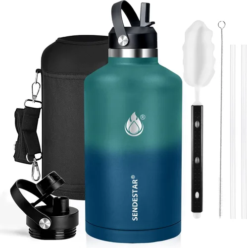 Miniatura 8 de SENDESTAR Botella de agua aislada de 24 onzas, boca ancha, botella de agua de 24 onzas con tapa con popote, tapa de boquilla, acero inoxidable