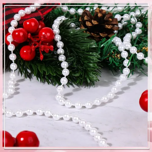 Miniatura 7 de PAXCOO Guirnalda de perlas blancas, hebras de perlas para decoración de árbol de Navidad, suministros de fiesta de boda