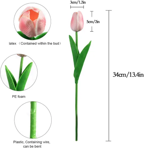 Miniatura 8 de 30 tulipanes artificiales de poliuretano, tulipanes falsos de tacto real rosa para el día de San Valentín, primavera, Pascua, hogar, cocina