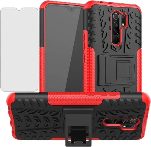 Miniatura 8 de Asuwish Funda de teléfono para Xiaomi Redmi 9 con protector de pantalla de vidrio templado y soporte delgado, híbrida, resistente, funda protectora