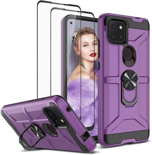 Miniatura 17 de Jeylly Funda para T-Mobile Revvl 5G con 2 protectores de pantalla de vidrio templado, cuerpo completo híbrido de policarbonato duro suave TPU anillo