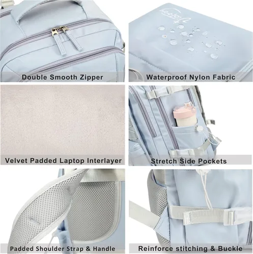 Miniatura 7 de AO ALI VICTORY Mochila de viaje para mujeres y hombres, mochilas para laptop con puerto USB, mochila de equipaje de mano, mochilas grandes para Azul