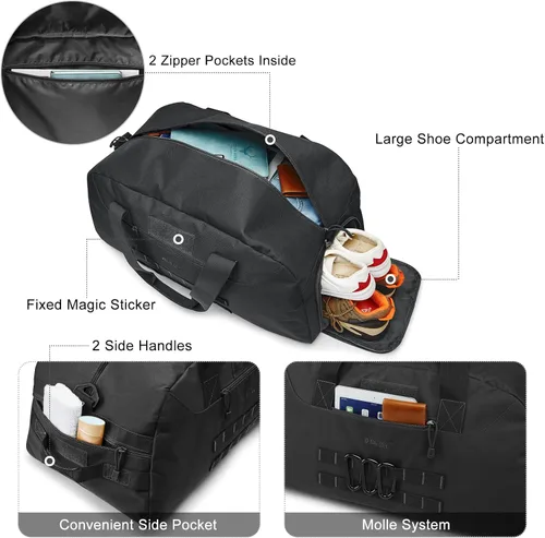Miniatura 4 de G4Free Mochila táctica grande de 70L para hombre, mochila deportiva para gimnasio con compartimento para zapatos, mochila militar Molle (negro)